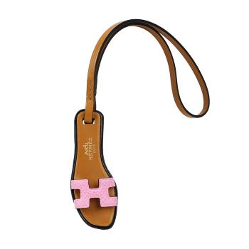 HERMES 奧蘭涼鞋牛皮皮革吊飾(粉)