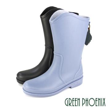 GREEN PHOENIX 女 雨靴 雨鞋 中筒 素面 葉片 墜飾 吸震 減壓 防水U38-20830