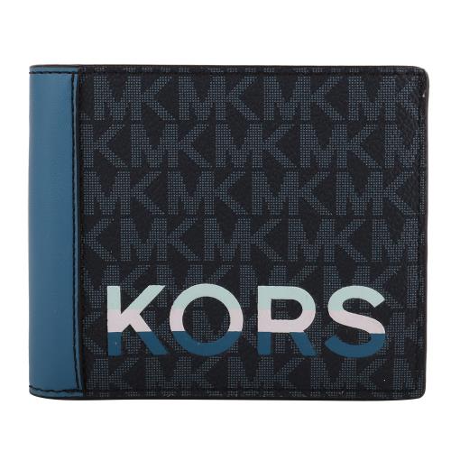 MICHAEL KORS  防刮滿版膠貼MK字母對開8卡短夾(藍)