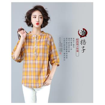 買1送1 A3春夏款-格紋棉麻短袖上衣-預購