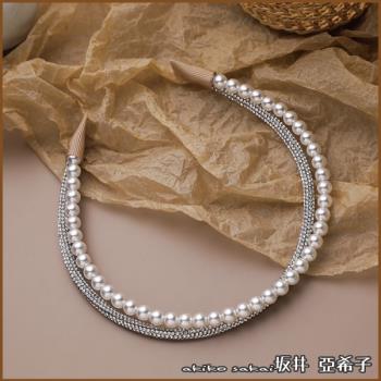『坂井．亞希子』浪漫復古風情珍珠鑲鑽二連風髮箍 -單一款式