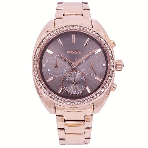 FOSSIL 美國最受歡迎頂尖潮流時尚三眼計時腕錶-玫瑰金-BQ3659