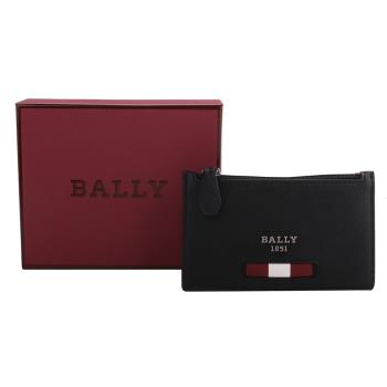BALLY - 銀LOGO防刮再生牛皮革拉鍊卡夾(黑)