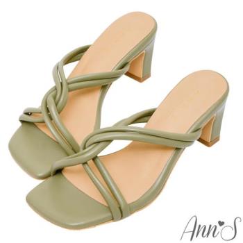 Ann’S視覺瘦身X曲線-扁粗跟方頭涼拖鞋7cm-綠(版型偏小)