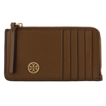TORY BURCH Robinson 防刮皮革L拉鍊卡夾包(焦糖色)