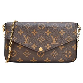 Louis Vuitton Pochette Felicie 印花帆布多功能鏈帶肩背/晚宴包(桃x卡其棕)