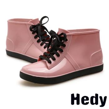 【HEDY】雨靴 短筒雨靴/可愛撞色設計款馬丁靴造型短筒雨靴 C款黑粉/深裸