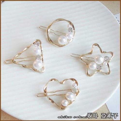 『坂井．亞希子』日本簡約手作金屬幾何造型珍珠髮夾