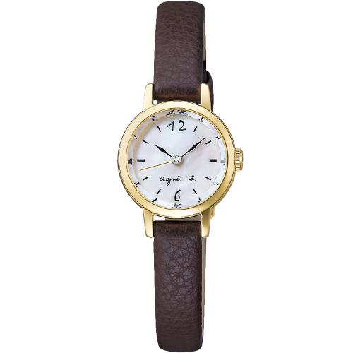 agnes b. 典雅小巧珍珠貝氣質腕錶/棕/20mm (VC01-KVS0G/BX2009X1)