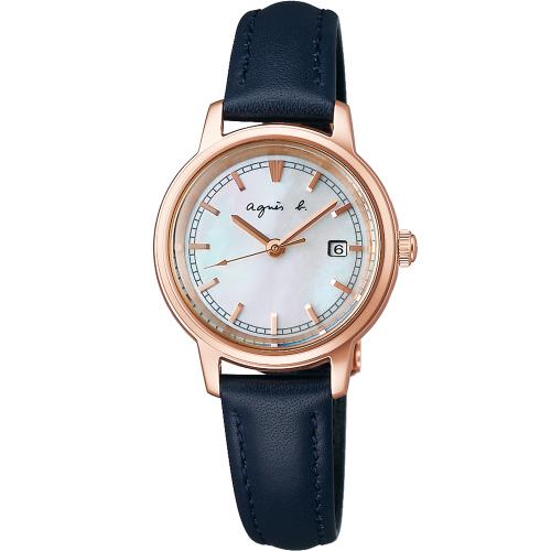 agnes b. 太陽能珍珠貝氣質腕錶/藍/27mm (V137-KPS0Z/BU9041X1)