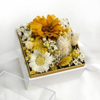 【Flower Plus】蜜橙黃 | 永生乾燥花禮盒蜜橙黃 (白盒緞帶款)