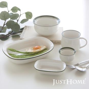 Just Home美式復古陶瓷餐盤5件組-橄欖綠(長型/深盤/湯盤/醬料盤/馬克杯/缽)