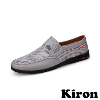 【KIRON】樂福鞋 休閒樂福鞋/舒適透氣網布素面休閒樂福鞋 -男鞋 灰