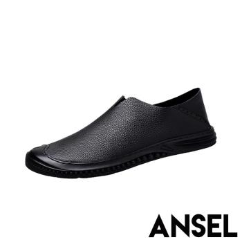 【ANSEL】懶人鞋 休閒鞋/真皮頭層牛皮護趾機能設計休閒懶人鞋 -男鞋 黑