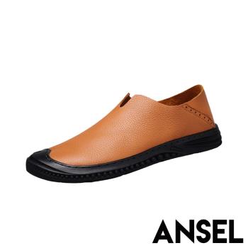 【ANSEL】懶人鞋 休閒鞋/真皮頭層牛皮護趾機能設計休閒懶人鞋 -男鞋 棕