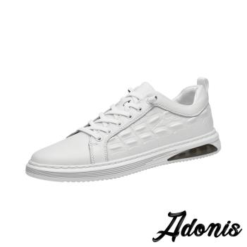 【Adonis】運動鞋 休閒運動鞋/真皮頭層牛皮立體鱷魚皮紋氣墊設計休閒運動鞋 -男鞋 白