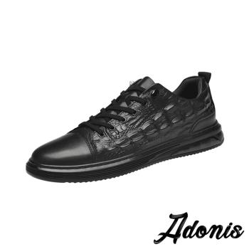 【Adonis】休閒鞋 真皮休閒鞋/真皮頭層牛皮立體鱷魚皮紋拼接時尚休閒鞋 -男鞋 黑
