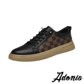 【Adonis】休閒鞋 厚底休閒鞋/真皮頭層牛皮撞色方格造型厚底休閒鞋 -男鞋 棕