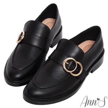 Ann’S肉肉腳必備-自由調節鬆緊金圓扣舒適樂福鞋3cm-黑