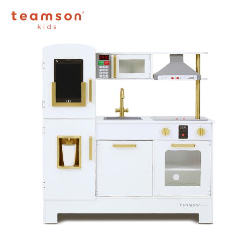 Teamson kids 旗艦款小廚師慕尼黑復古玩具聲光木製廚房(附5配件)-白色
