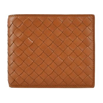 BOTTEGA VENETA 經典編織小牛皮對開8卡短夾(棕色)