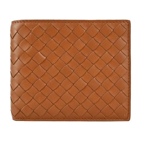 BOTTEGA VENETA 經典編織小牛皮對開8卡短夾(棕色)