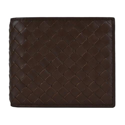 BOTTEGA VENETA經典編織小牛皮對開8卡短夾(咖啡)