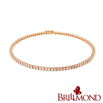 【BRILLMOND】鑽石手鍊 1克拉 18K玫瑰金 輕奢閃亮(天然鑽石總重1克拉)