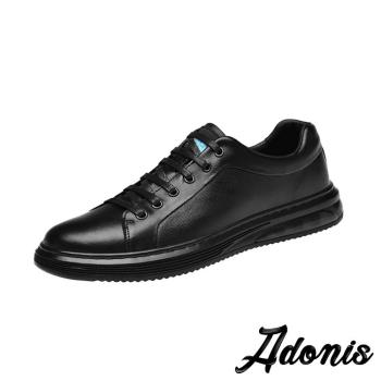 【Adonis】休閒鞋 真皮休閒鞋/真皮經典綁帶氣墊設計時尚休閒鞋 -男鞋 黑