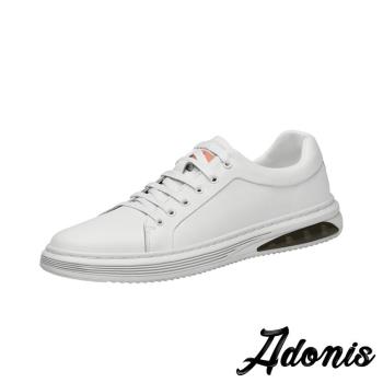 【Adonis】休閒鞋 真皮休閒鞋/真皮經典綁帶氣墊設計時尚休閒鞋 -男鞋 白