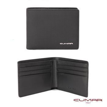 【CUMAR】真皮牛皮-CARBON FIBER 系列-簡式短夾-黑色