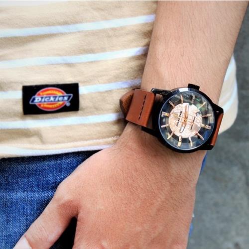 【Relax Time】人動電能系列-黑玫瑰金x真皮皮革錶帶 RT-62K-7                  