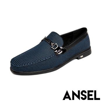 【ANSEL】皮鞋 真皮皮鞋/真皮滴膠牛皮時尚休閒樂福小皮鞋 -男鞋 藍