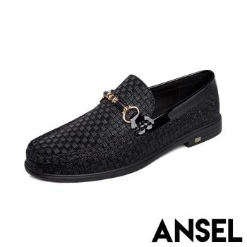 【ANSEL】皮鞋 真皮皮鞋/真皮滴膠牛皮編織鞋面設計質感商務皮鞋 -男鞋 黑