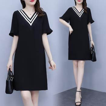 麗質達人 - 8175黑色V領假二件洋裝