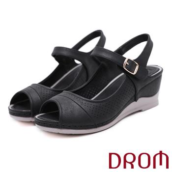 【drom】涼鞋 魚口涼鞋/復古優雅簡約舒適坡跟魚口露趾涼鞋 黑