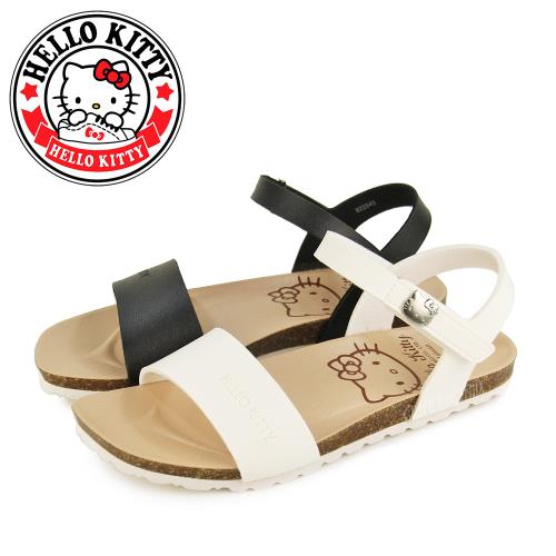 HELLO KITTY 女 涼鞋 凱蒂貓 釘釦 一字 英文壓印 繞踝 沾黏式 平底O-22542