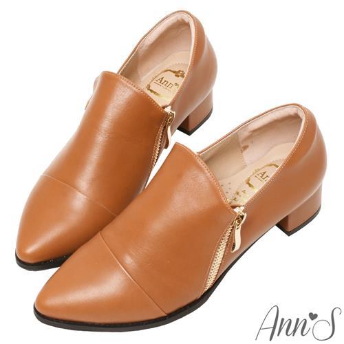 AnnS復古風格2.0-雙拉鍊綿羊皮全真皮牛津便鞋-棕
