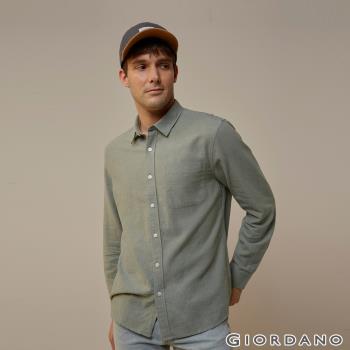 GIORDANO 男裝棉麻素色長袖襯衫 (12 自然綠)