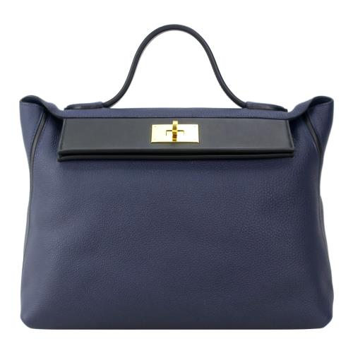 Hermes 愛馬仕24/24 35CM Togo 牛皮手提包(D刻/2Z午夜藍/金釦)