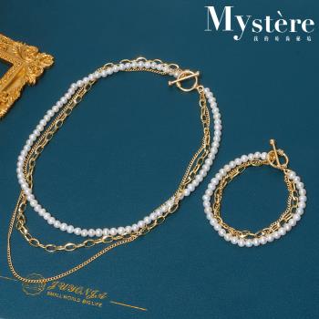 【my stere 我的時尚秘境】秘境設計款-復古淡水珍珠金屬項鍊套組