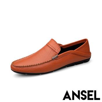 【ANSEL】樂福鞋 真皮樂福鞋/真皮頭層牛皮兩穿法經典皮紋紳士樂福鞋 -男鞋 棕