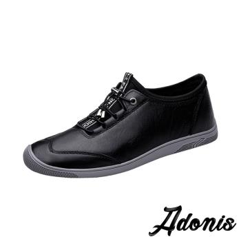 【Adonis】休閒鞋 真皮休閒鞋/真皮頭層牛皮個性拼接束帶造型休閒鞋-男鞋 黑