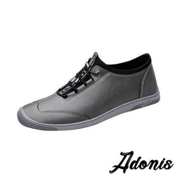 【Adonis】休閒鞋 真皮休閒鞋/真皮頭層牛皮個性拼接束帶造型休閒鞋-男鞋 灰