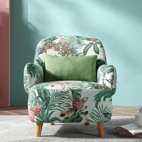 hoi! 北歐小清新設計款可拆洗單人布沙發(附抱枕)DY16-熱帶印花