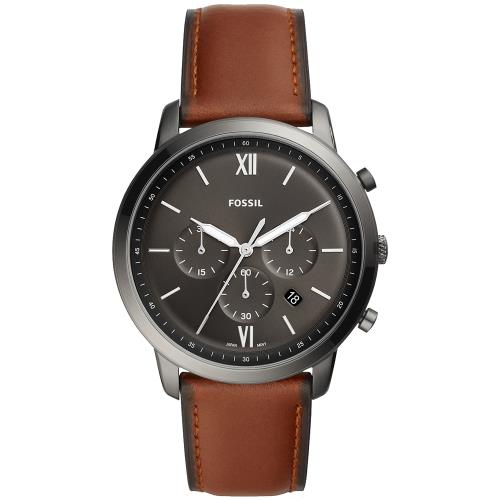FOSSIL NEUTRA 時尚流行計時手錶-黑x咖啡錶帶/44mm (FS5512)