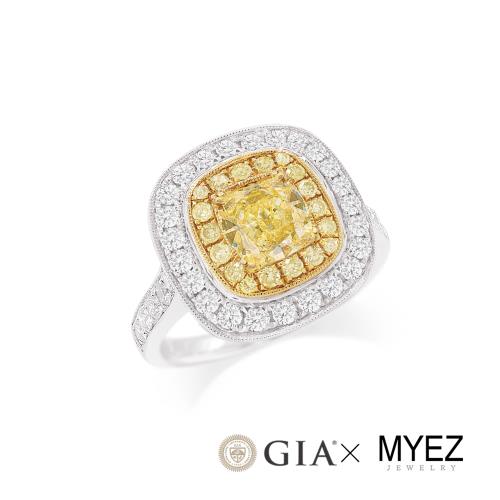 MYEZ GIA一克拉天然黃彩鑽石18K金女戒婚戒鑽戒 經典不敗(Fancy Light Yellow)