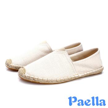 【Paella】休閒鞋 草編休閒鞋/時尚經典亞麻純色草編休閒鞋 - 男鞋 白