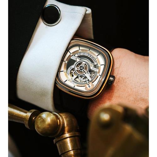 SEVENFRIDAY 大馬士革工法自動上鍊機械錶-黑色/47.6x47mm (PS2/02)