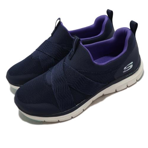 Skechers 休閒鞋 Flex Appeal 4.0 女鞋 寬楦 深藍 交叉 繃帶 襪套 149578WNVPR [ACS 跨運動]